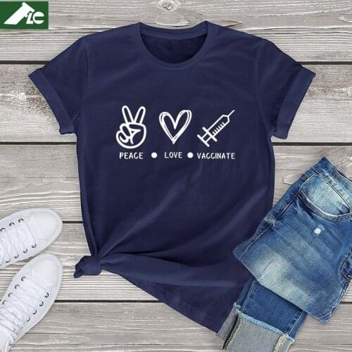 Kawaii Peace Love Vaccine t shirt women Funny Social Distance Quarantine Graphic T-Shirt men unisex tee tops 90s girl clothes
