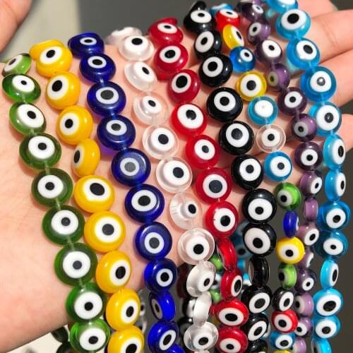 Colorful Lampwork Glazed Millefiori Glass Beads 6 8 10mm Evil Eye Flat Round Beads for Bracelet Necklace DIY Jewelry Making 15