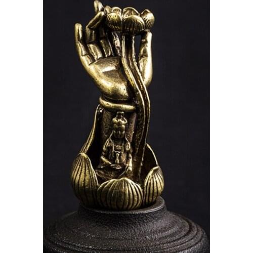 Brass Lotus Leaf Backflow Home Decoration Mininatures Figurines Copper Buddha Guanyin Tea Pet Incense Burner Holder Accessories