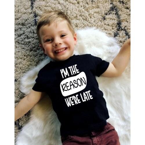 Summer Kids Tshirt I'm The Reason We're Late Print Toddler Boys Girls Short Sleeve Casual T-shirt Children Fashion T-shirts Tops