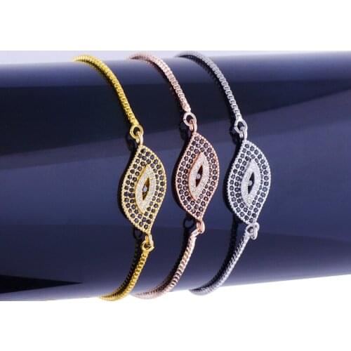 Hot Jewelry Vintage Black Zircon Evil Eye Bracelets & Bangles Wholesale Copper Micro Pave Square Chain Bracelets Diy Armbanden