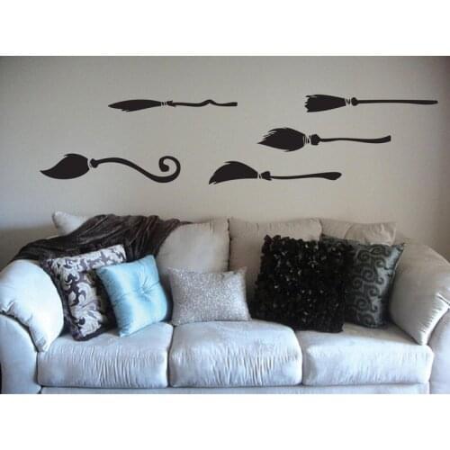 Cartoon Witch Riding The Broom Wall Stickers Halloween Glass Backdrop Decoration Shop Window Wallpaper