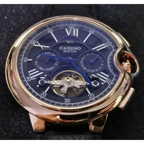 Tourbillon Mens Watch Top Brand Luxury Belt Watch Men Automatic Mechanical Wristwatch Skeleton Sport Male Clocks relogio CASENO
