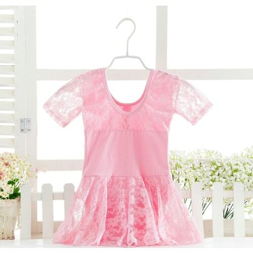 New Ballet Gymnastics Costume Short Sleeved Cotton Lace Girls Leotard Skate Dress
