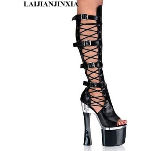 New the order hot style 18CM high heel, sexy patent leather elastic boots, the night field adjustment belt buckle Dance Shoes