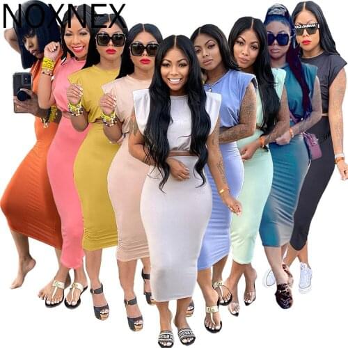 NOXNEX Womens Summer Two Piece Suit Women Sleeveless Padded Shoulder T-Shirt One-Step Skirt All-Match Fashionable Casual Suit