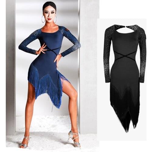 New Long-Sleeved Latin Dance Competition Dresses Practice Clothes Adult Sexy Fringe Dress Performance Latin Dance Dress