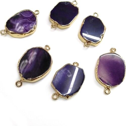 Natural Agates Irregular Charms Double hole connector for Jewelry Making DIY Accessories Fit Necklaces Size 20x35mm-25x40mm