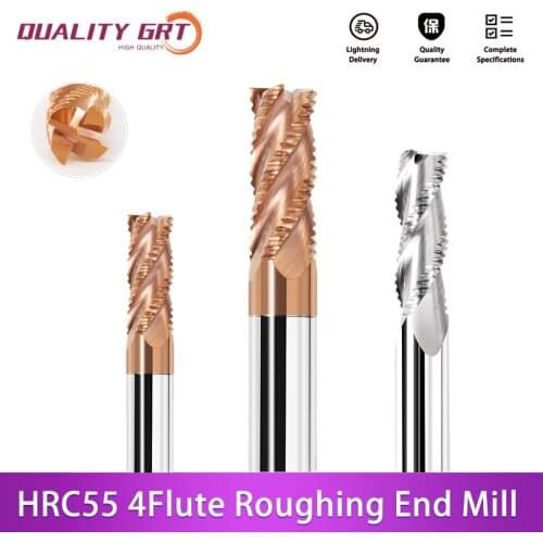 Q.Grt HRC55 Carbide Roughing End Mill 4 Flute 4 6 8 10 12 14 16 18 20mm CNC Milling Cutter Bits Metal Roughing Steel Aluminum