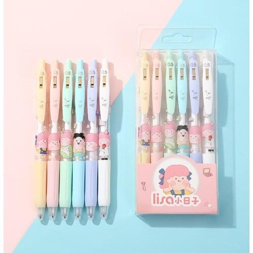 6 pcs/set 0.5mm Kawaii Chubby Kids Mechanical Gel Ink Pens Cute Neutral Pen Stationery Art Writing Supplies School Office