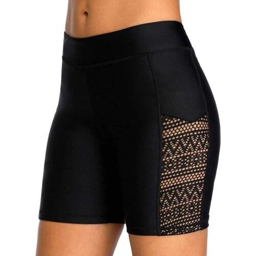 Sexy Black Mesh Womens Swimming Trunks Plus Size Hollow Out Lace Swimsuit Bottom Fat Swim Shorts Boxer Quick Dry Swimming P5