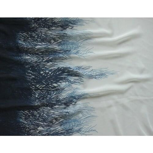 75D chiffon fabric blue botany grass white background Positioning printed on both sides for apparel and scarf CH2172
