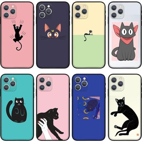 Cartoon funny cat Phone Case For iPhone 11 12 Pro Max X XS XR Xs Max Mini 6 6s 7 8 Plus se black Silicone Case