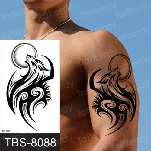 Temporary tattoos men women arm shoulder tattoos sleeve traibal wolf owl scorpion male tattoos sticker black henna decal