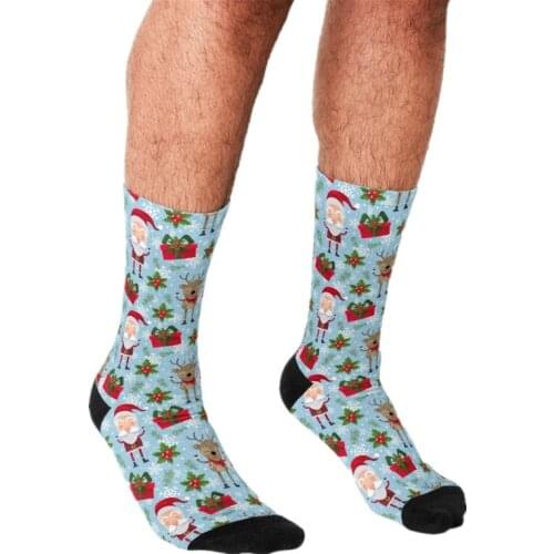 2021 Funny Mens socks Merry Christmas Santa Pattern Printed hip hop Men Happy Socks cute boys street style Crazy Socks for men
