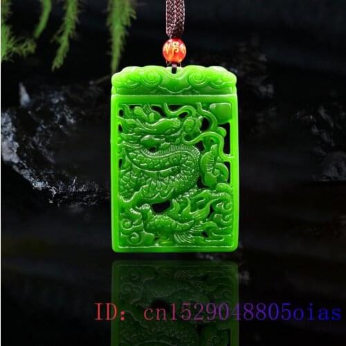 Green Jade Dragon Pendant Carved Accessories Charm Fashion Men Natural Double-sided Necklace Jewellery Amulet Chinese Gifts