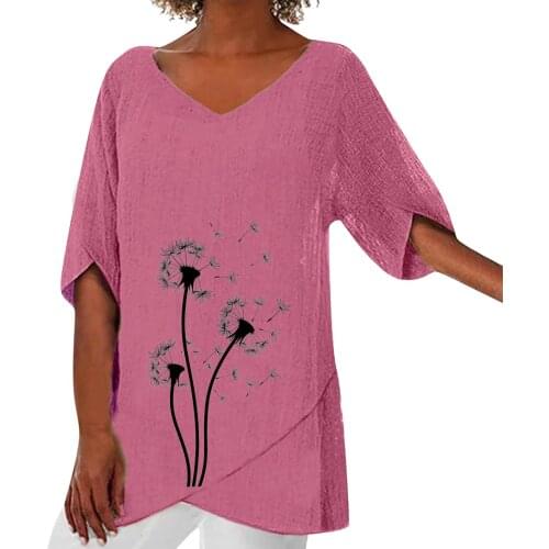 Shirt Blouse Women Spring Printing O-Neck Blouse Half Sleeve Ruffle Casual Hem Irregularity Female Fashion Shirt Tops Plus Size