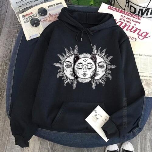Horror Dark Gothic Style Hoodie Sun And Moon Hooded Sweatshirt Harajuku Oversize Ladies Sweatshirt Vintage Fashion Hoodie