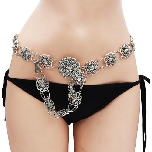 Gypsy Vintage Carving Flower Beach Riem Chain Belt Vintage Color Coin Tassels Belly Body Chain Waist Turkish Jewelry Women