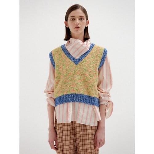 Women Sweater 2021 Knit Waistcoat for Women with Contrasting Ribbed V-neck Temperament Commuter Jumper Top