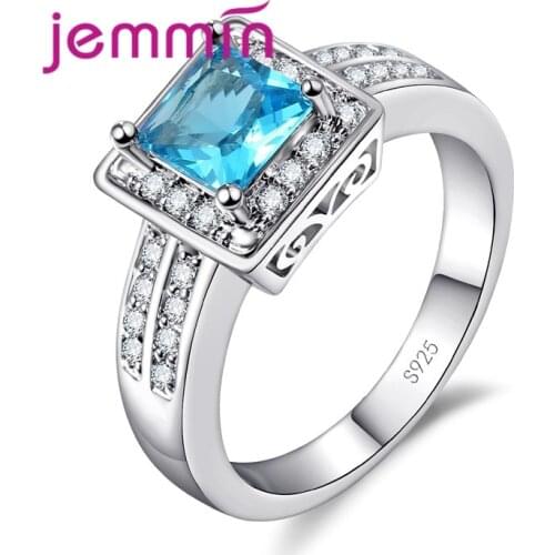 Beautiful Women/Girl Wedding CZ 925 Sterling Silver Finger Ring Square Cut Austrian Crystal Rings Vintage Bridal Jewelry