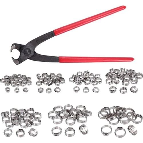 1 Set Hose Clamp Set 6-21mm Hose Pipe Clips with Clamp Pliers Stainless Steel Single Ear Hose Pipe Rings Clamp Kit