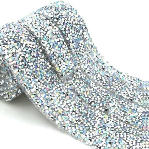 1Yard/Roll Glitter Crystal AB Rhinestone Trim Iron On Strass Hot Fix Rhinestone Tape 10/15/20/30mm Rhinestone Applique For Dress
