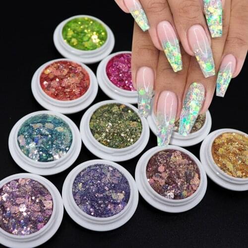 10 Colors 2g Goblin Hitomi Laser Nail Sequins Super Glittery Powder Size Mixed Nail Jewelry DIY Manicure Accessories Tool