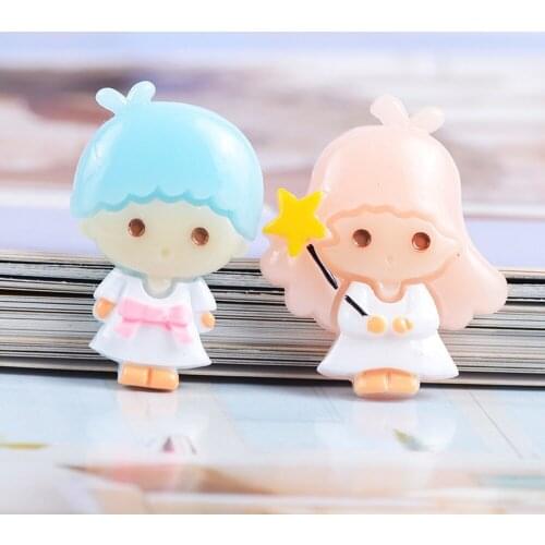 10PCS Flatback Flat Back Resin Cabochon Kawaii DIY Phone Gemini Girl Boy Cartoon Craft Decoration For Hair Bow Accessory Gifts