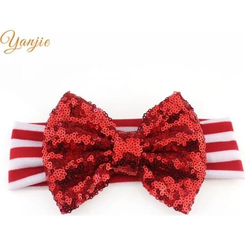 10pcs/lot Chic European 5" Big Sequin Messy Hair Bow Elastic Kids Girl headband Infantile Jersey Striped Headwrap 2020 Headwear
