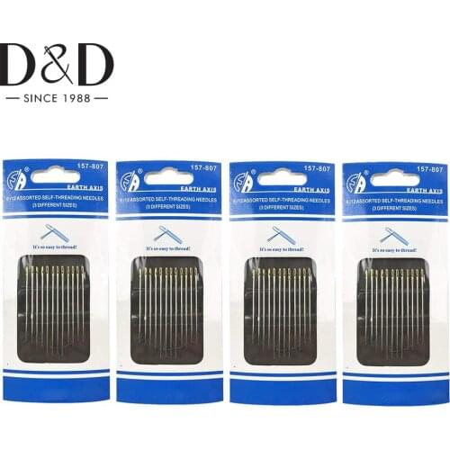 12/24Pcs Self Threading Needles Household Sewing Accessories DIY Tools Double Hole Easy to Thread Handmade Needle