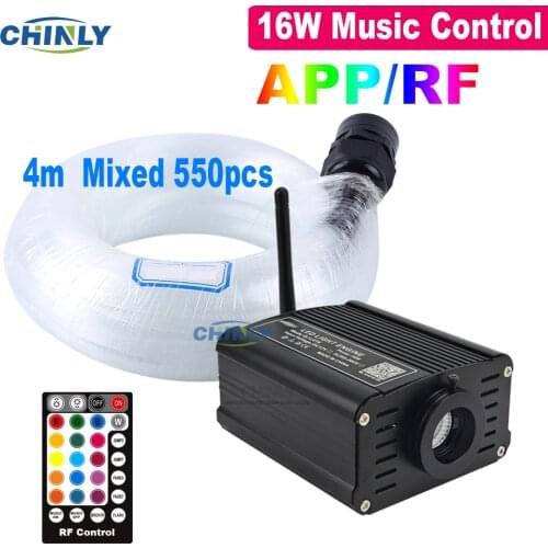 16W Fiber Optic Lights Bluetooth Control RF Remote Control 4M Optical Fiber Cable Mixed 550PCS Star Ceiling Lighting