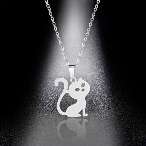 2021 Simple Cute Elegent Cat Necklace Pendants for Women Stainless Steel Animal Cat Kitten Necklaces Pet Lover Gifts Drop Ship