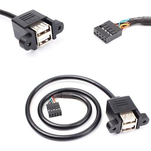 50PCS X Dual USB 2.0 A Female Panel Mount to 10Pin F 0.1" Header Motherboard Cable Freeshipping