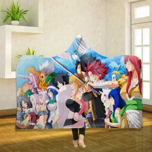 Anime Fairy Tail 3D Printing Throw Hooded Blanket Wearable Warm Fleece Bedding Office Quilts Soft Adults Travel 17