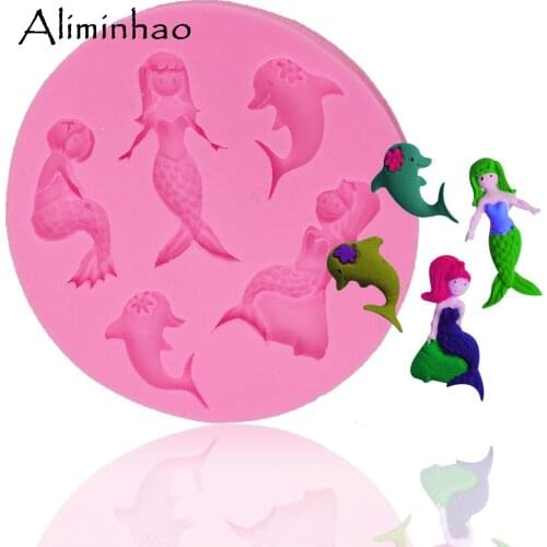 B0255 Mermaid dolphin shape cake dessert Sugarcraft Silicone mould chocolate fondant cake decorating tools