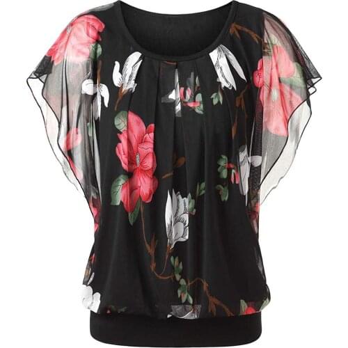 Blouse women Stylish Women blouse Short Batwing Sleeve O Neck Floral Print Loose Blouse ropa de mujer blusas mujer de moda 2020