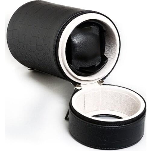 Cylindrical mini watch winder box sport travel zippered winders clockwise dry batteries/electric use crocodile pattern gift box