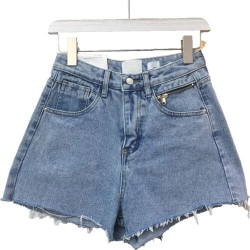 2021 Summer Fashion High Waist A-line Women Denim Shorts Ladies Chic Ripped Holes Tassels Jeans Shorts Female Streetwear Femme