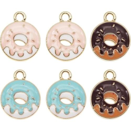 Julie Wang 6PCS Enamel Donuts Charms Zinc Alloy Gold Tone Artificial Food Pendant Bracelet Jewelry Making Accessory 3 Colors