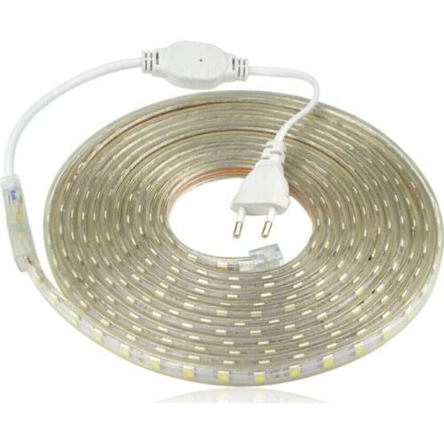 220 V LED Strip Flexible Light SMD 5050 60leds/m Waterproof Diode Tape 220V LED Light With EU Power Plug 1M 2M 3M 4M 5M 10M -25M
