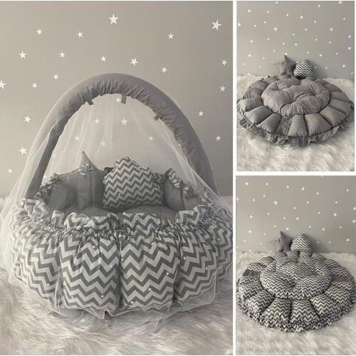 Jaju Baby Handmade Zigzag Open-Close Game Mat Babynest with Mosquito Net Apparatus