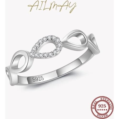 Ailmay Sparkling Clear Zircon Simple Hollow Water Drop Design 925 Sterling Silver Finger Ring For Fine Female Fashion Jewelry