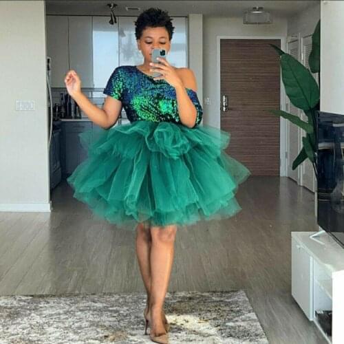 Short Tutu Dresses For Teens Homecoming 2021 Sequin Top Knee Length Mesh Tiered Fluffy Party Dress Girls Hunter Green