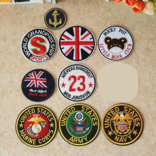 20pcs/lot Round Embroidery Patches Letter Anchor Army Navy Sports Clothing Accessories Iron Heat Transfer