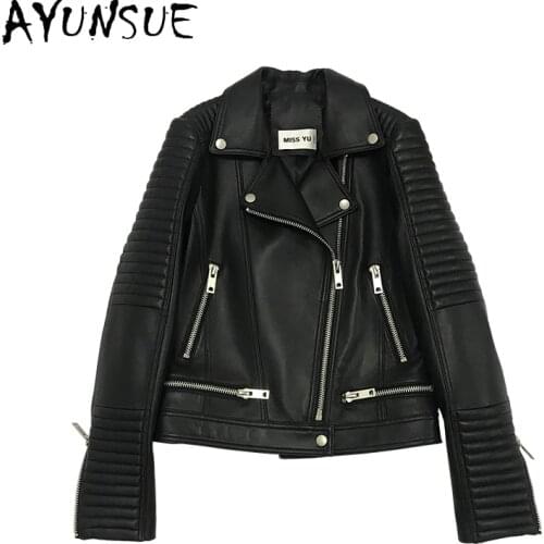 AYUNSUE Genuine Leather Coats Women Real Sheepskin Leather Jacket Famale Short Cool Outerwear Woman Giubbotto Pelle Donna SQQ75