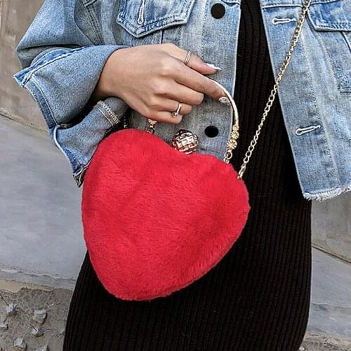 Heart Fashion Evening Bag Diamonds Velour Women Handbag Female Chain Shoulder Messenger Bag Ladies Totes Women Day Clutches