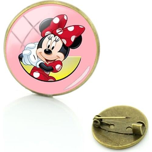 Disney Cute Minnie Mickey Mens And Womens Brooch Cabochon Dome Glass Brooch Brooch Accessories Jewelry