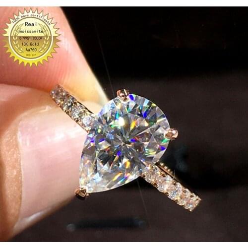 Solid 18K Gold 1ct Moissanite Diamond Ring D color VVS With national certificate 052