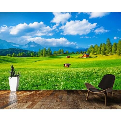 Papel de parede Blue sky and white clouds grass natural scenery 3d wallpaper ,living room bedroom wall papers home decor mural